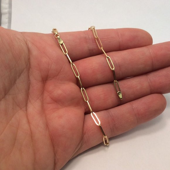 Solid 10K Genuine Real Yellow Gold PaperClip Ankle Bracelet 10'' Long  3mm 3.50g - Picture 7 of 7